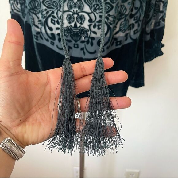 Sundance Green floral burnout off the shoulder sheer blouse top Small - Picture 4 of 7